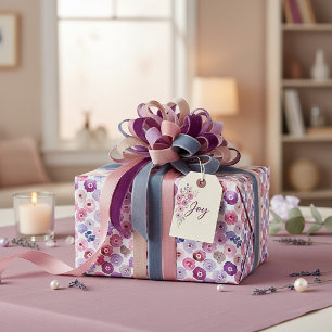 Papel De Presente Padrão de flores com pontos em aquarela