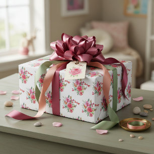 Papel De Presente Padrão de flores cor-de-rosa e libélulas