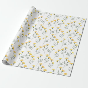 Papel De Presente Padrão de Flores de Aquarela Amarela Elegante