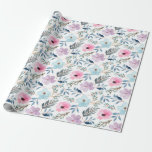 Papel De Presente Padrão de Flores de Aquarela Azul de Pastel de Ver<br><div class="desc">Este papel de embrulho macio e romântico apresenta uma delicada design floral de aquarela em tons pastéis de rosa,  lavanda e azul-céu com sotaques folhosos. Ideal para casamentos,  aniversários,  chás de fraldas ou doação de primavera,  acrescenta um toque novo e feminino a qualquer celebração.</div>