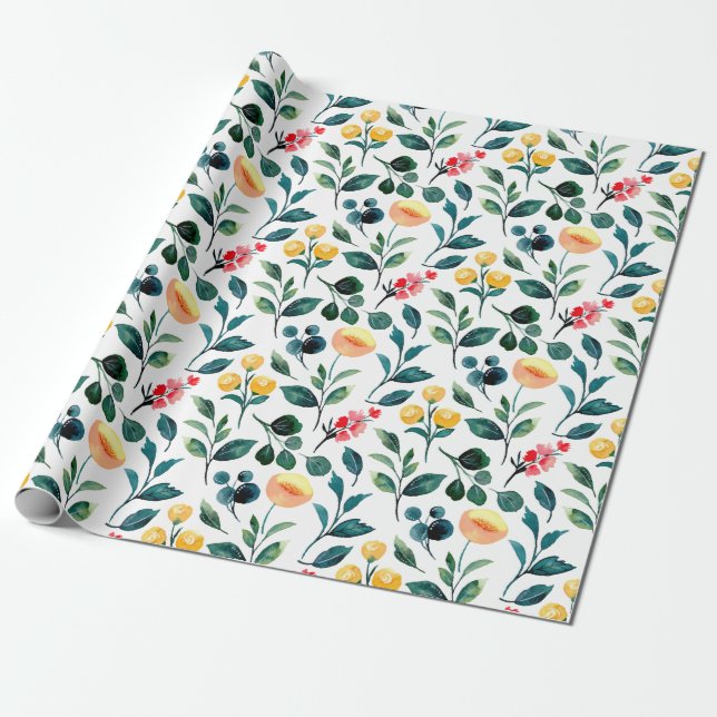 Papel De Presente Padrão de Flores de Aquarela Na moda Rústica (Desenrolado)