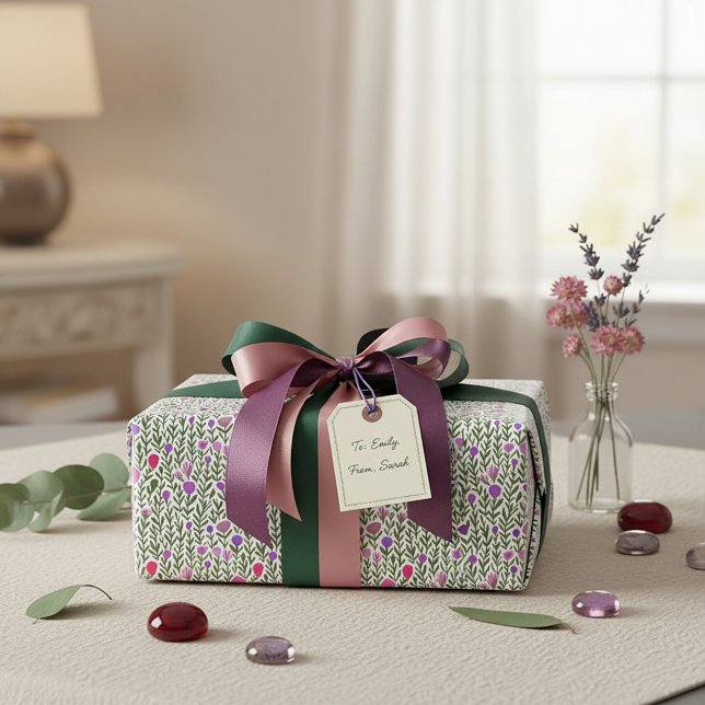 Papel De Presente Padrão de flores de aquarela rosa e roxa (Criador carregado)