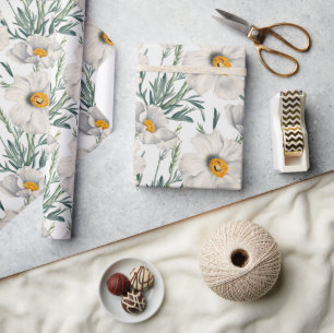 Papel De Presente Padrão de Flores de Árvore da Califórnia Branca