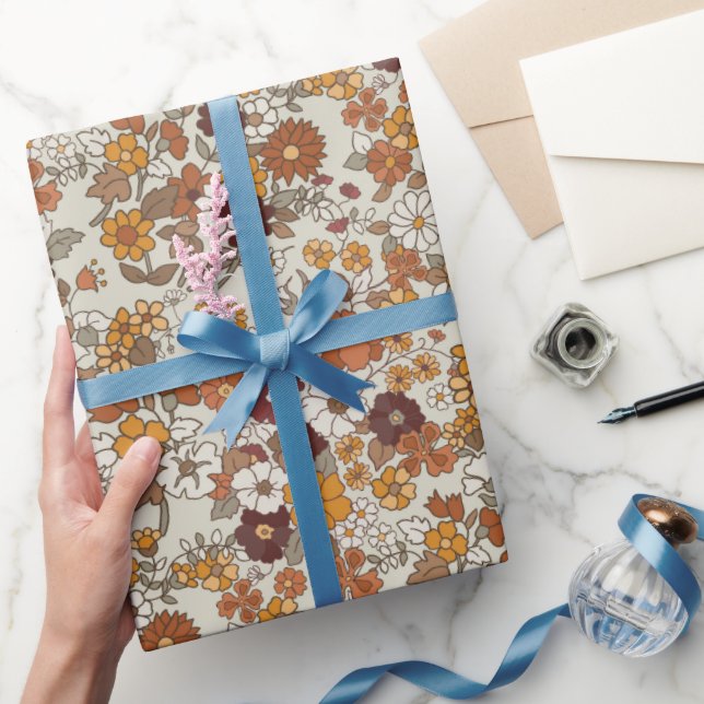 Papel De Presente Padrão de Flores de Boho Retro (Presentear)