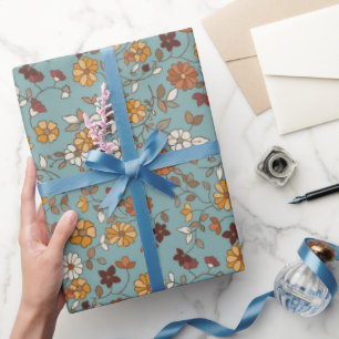 Papel De Presente Padrão de Flores de Boho Retro