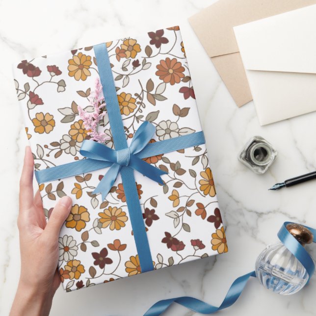 Papel De Presente Padrão de Flores de Boho Retro (Presentear)