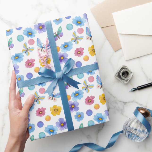 Papel De Presente Padrão de flores de borboletas de crianças aquátic (Presentear)