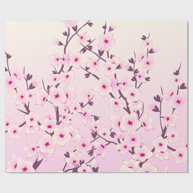 Papel De Presente Padrão de Flores de Cerejeira Rosa Floral (Aberto)