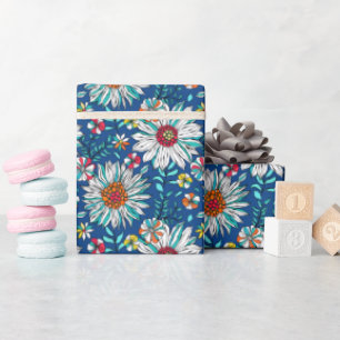 Papel De Presente Padrão de Flores de Margarida Vermelha Amarelo-Ama