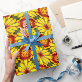 Papel De Presente Padrão de Flores de ouro