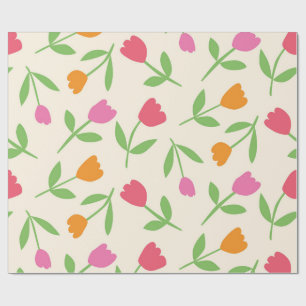Papel De Presente Padrão de flores de tulipa retrô em laranja, rosa 