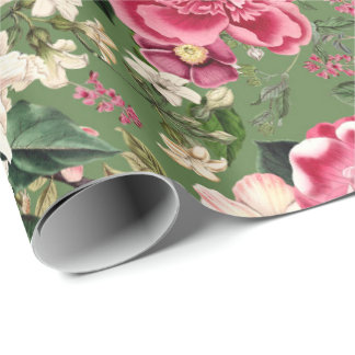 Papel De Presente Padrão de Flores do Jardim Botânico Vintage