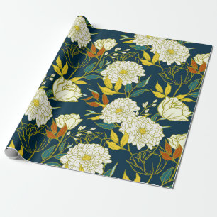 Papel De Presente Padrão de flores e folhas