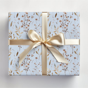 Papel De Presente Padrão de Flores e Folhas Bonitas Castanhas de Inv