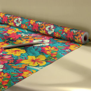 Papel De Presente Padrão de Flores e Folhas Tropicais