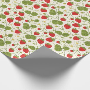 Papel De Presente Padrão de Flores e Frutas de Morango