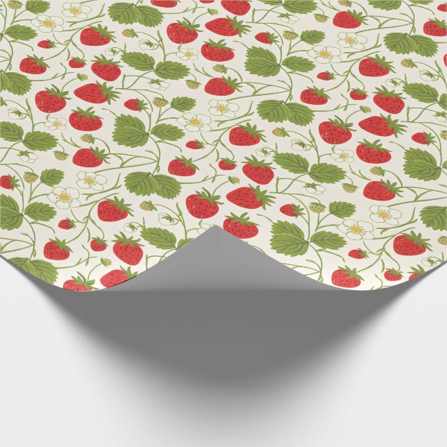 Papel De Presente Padrão de Flores e Frutas de Morango (Ponta)