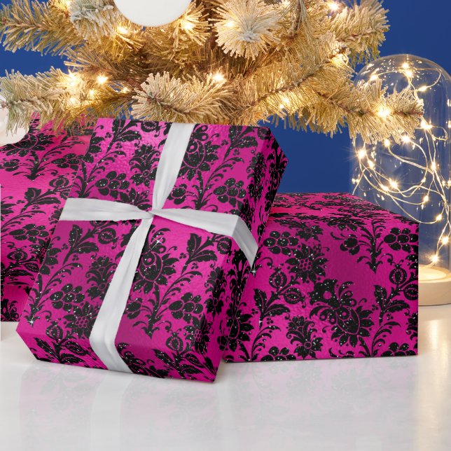 Papel De Presente Padrão de Flores Elegantes com Brilho Rosa Quente  (Feriados)
