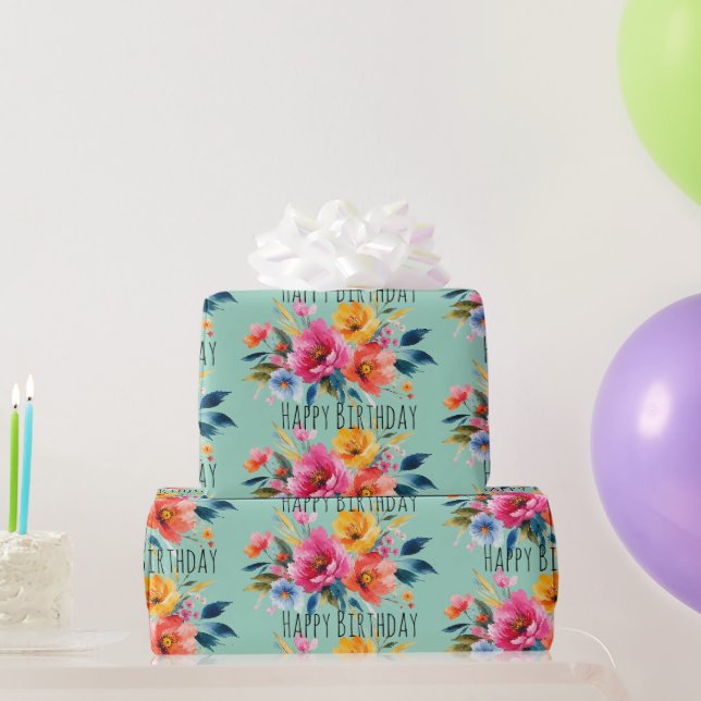 Papel De Presente Padrão de Flores em Aquarela | Floral Moderno e Br (Presentes para festas)