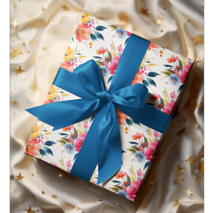 Papel De Presente Padrão de Flores em Aquarela Floral Moderno e Br