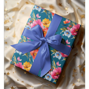 Papel De Presente Padrão de Flores em Aquarela Floral Moderno e Br