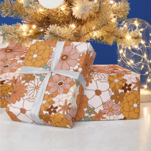 Papel De Presente Padrão de Flores Groovy Boho 70s