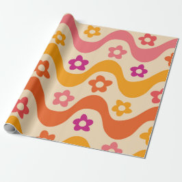 Papel De Presente Padrão de flores lindas e groovy em ondas retrô