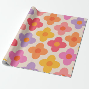 Papel De Presente Padrão de Flores Mod Colorido Retro