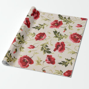 Papel De Presente Padrão de flores papoulas vermelhas brilhantes vin