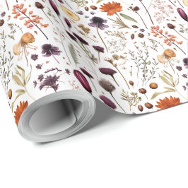 Papel De Presente Padrão de Flores Prensadas Botânicas Boho