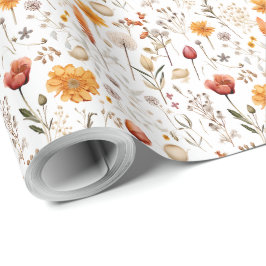 Papel De Presente Padrão de Flores Prensadas Botânicas Boho Vintage