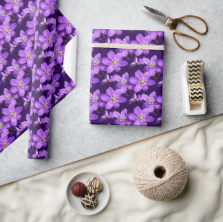 Papel De Presente Padrão de Flores Roxas