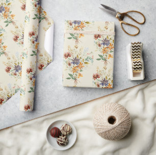 Papel De Presente padrão de flores silvestres de outono