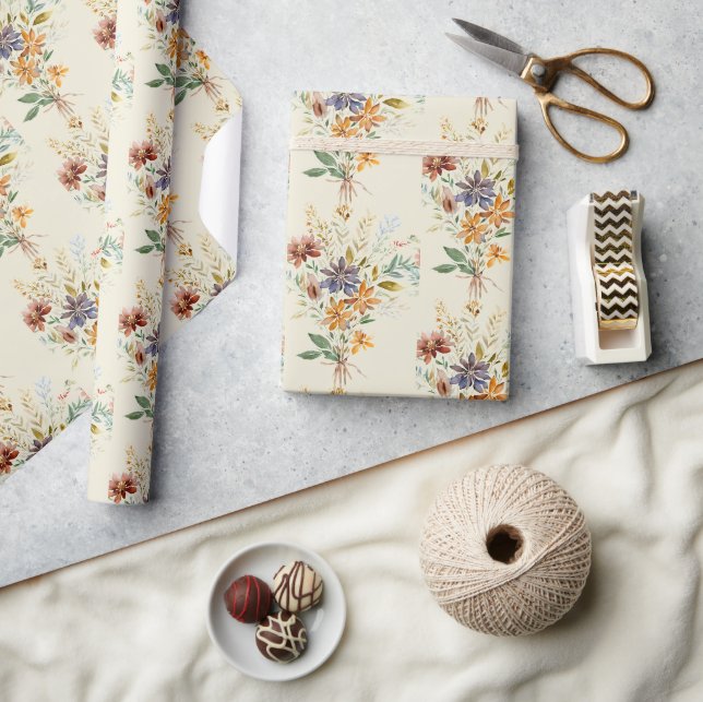 Papel De Presente padrão de flores silvestres de outono (Artesanato)