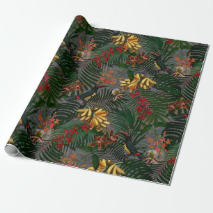 Papel De Presente Padrão de flores tropicais antigas e de selva de 