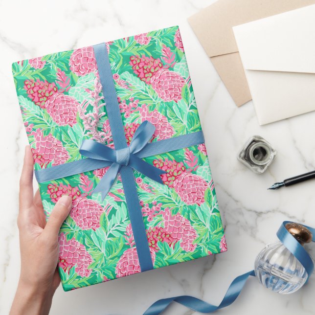 Papel De Presente Padrão de Flores Tropicais na Praia de Preppy Palm (Presentear)