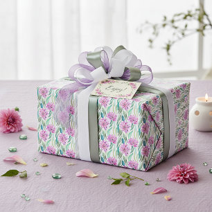 Papel De Presente Padrão de flores tropicais roxas em aquarela