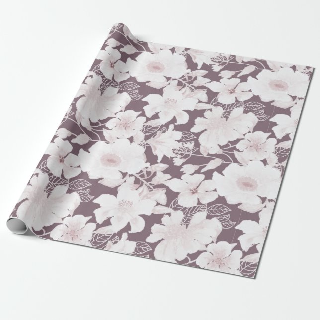 Papel De Presente Padrão de florescências de Blush (Desenrolado)