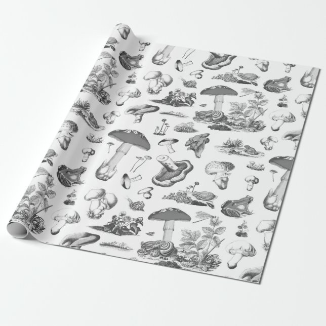 Papel De Presente Padrão de Floresta de Caracóis Sapo Branco Negro (Desenrolado)