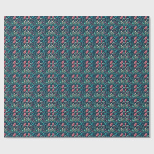 Papel De Presente Padrão de Floresta de Cogumelo Neon de Dinossauro