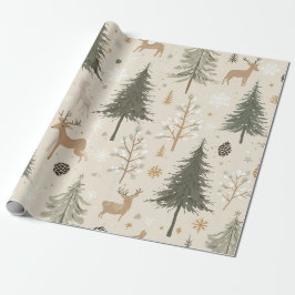 Papel De Presente Padrão de Floresta de Inverno Aconchegante