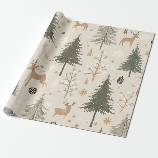 Papel De Presente Padrão de Floresta de Inverno Aconchegante (Desenrolado)