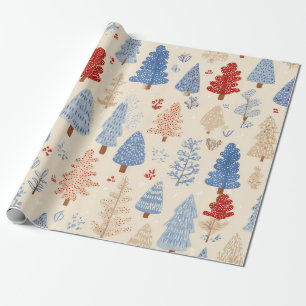 Papel De Presente Padrão de Floresta de Inverno Escandinavo (1)