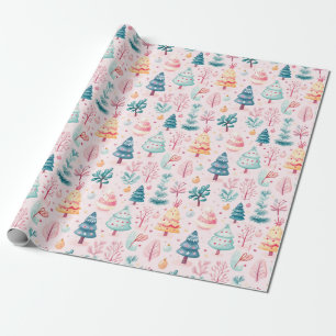 Papel De Presente Padrão de Floresta de Natal Whimsical