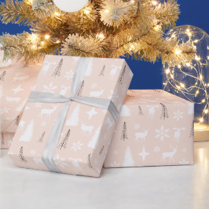Papel De Presente Padrão de Floresta de Veado Branco Moderno