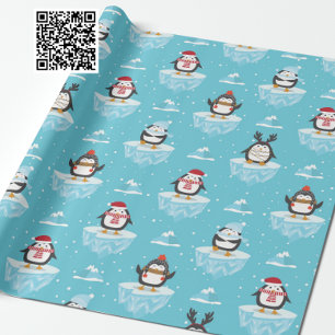 Papel De Presente Padrão de Fluxo de Gelo do Pinguim Natal