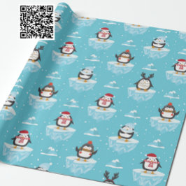 Papel De Presente Padrão de Fluxo de Gelo do Pinguim Natal