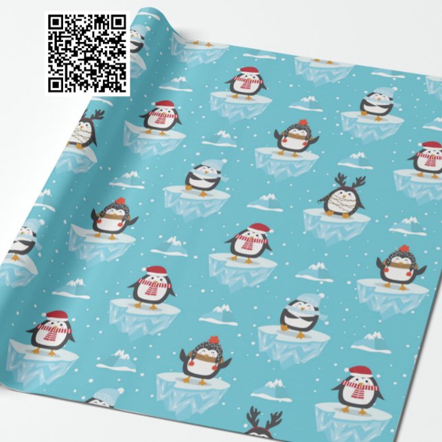 Papel De Presente Padrão de Fluxo de Gelo do Pinguim Natal (Criador carregado)