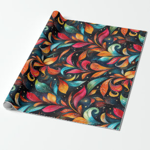 Papel De Presente Padrão de Folgas Coloridas - Fundo Preto