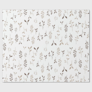 Papel De Presente Padrão de Folha Botânica Bege Marrom Boho Minimali